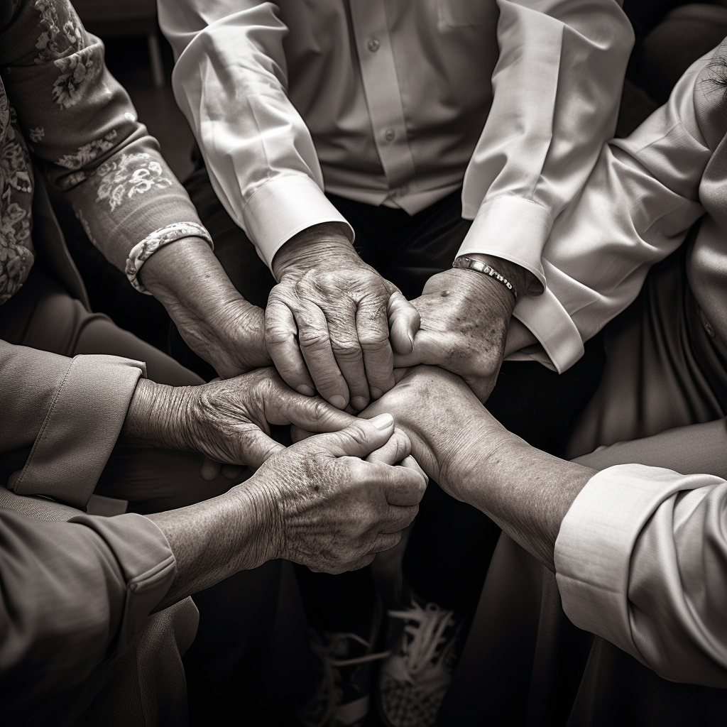 senior citizens holding hands